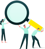 A group of people are holding a magnifying glass.