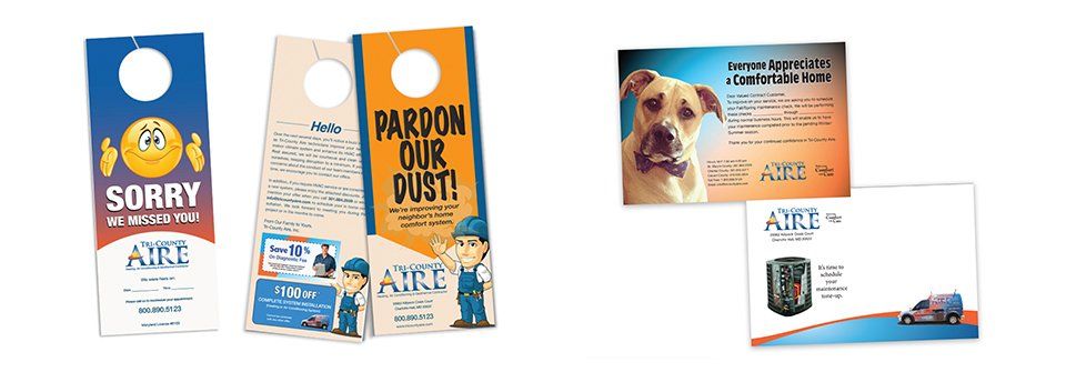 A bunch of door hangers and cards on a white background