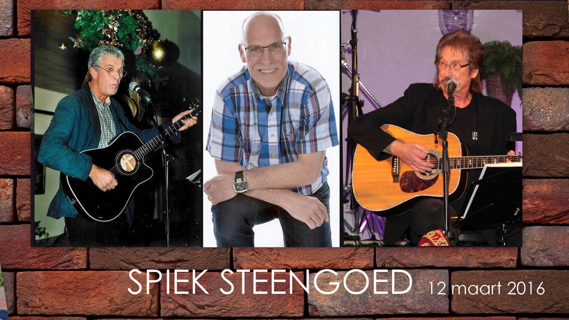 Three men with guitars on stage, 