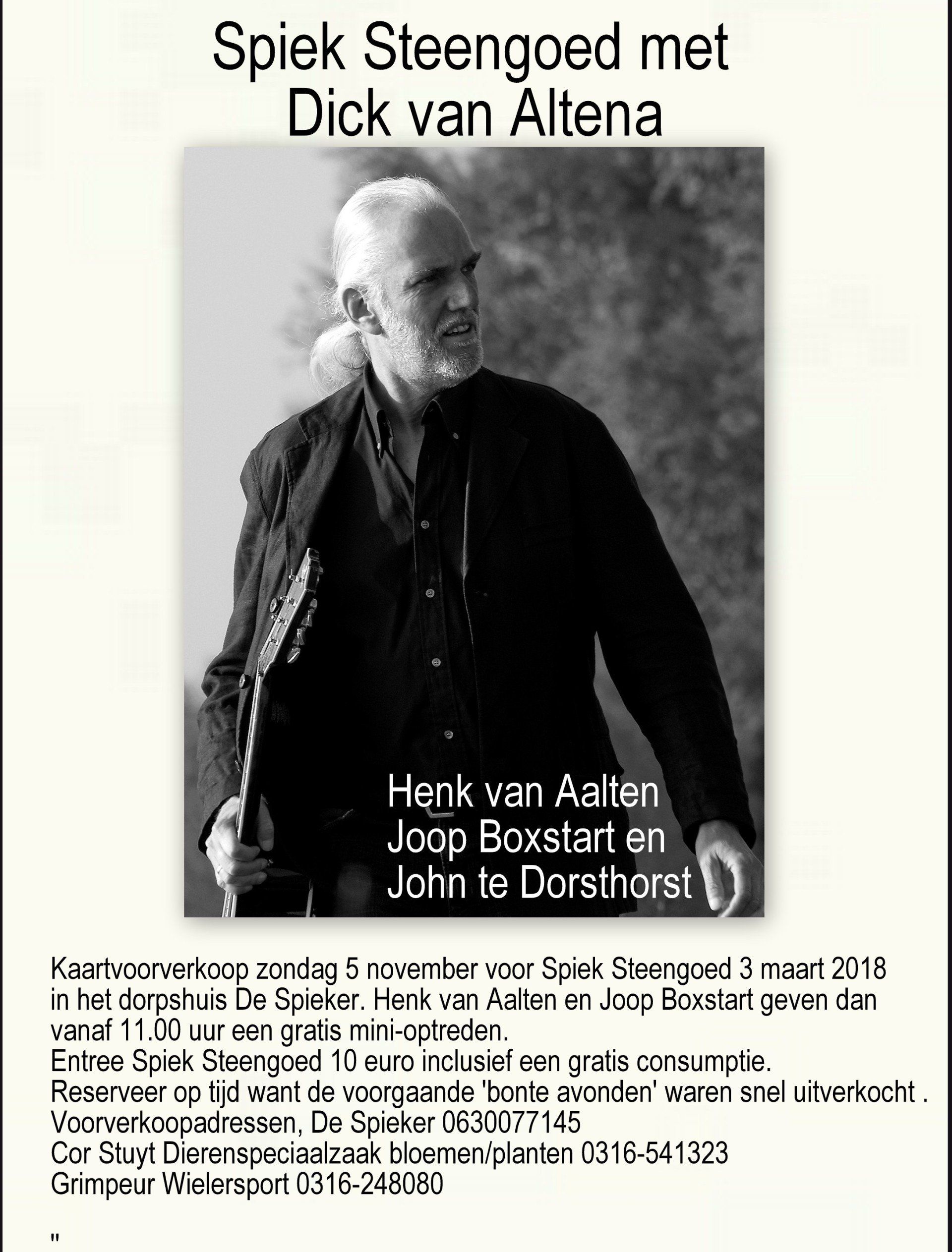 Poster advertising a Spiek Steengoed concert with Dick van Altena and others at De Soeker in November 2012.