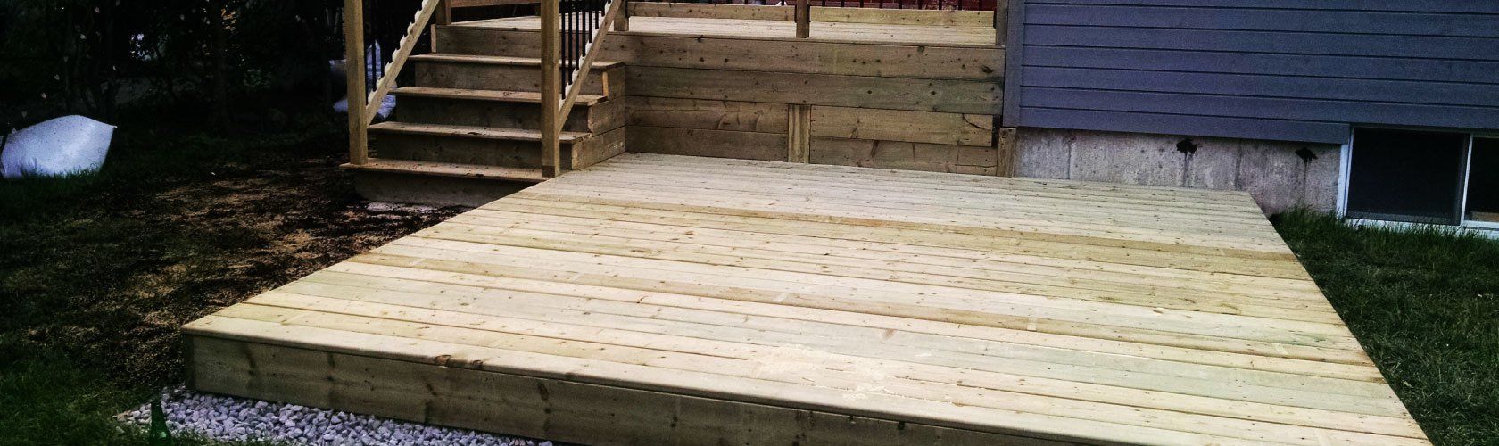 beige wooden deck and stairs