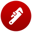 White wrench icon on a red circle.