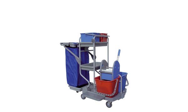 poetswagen, poetskar, trolly, poetskar met 4 emmers, poetskar met wringpers, grote poetskar, 4518W, ACE G, ACEG, Pama poetskar, poetskar met afvalzak