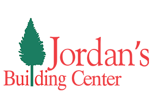 Jordan's Building Center logo. Features a green tree silhouette next to red text on a white background.