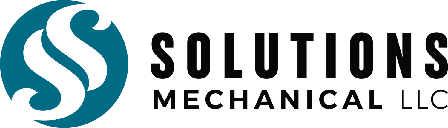 Logo for Solutions Mechanical LLC with a teal circle containing two intertwined white 