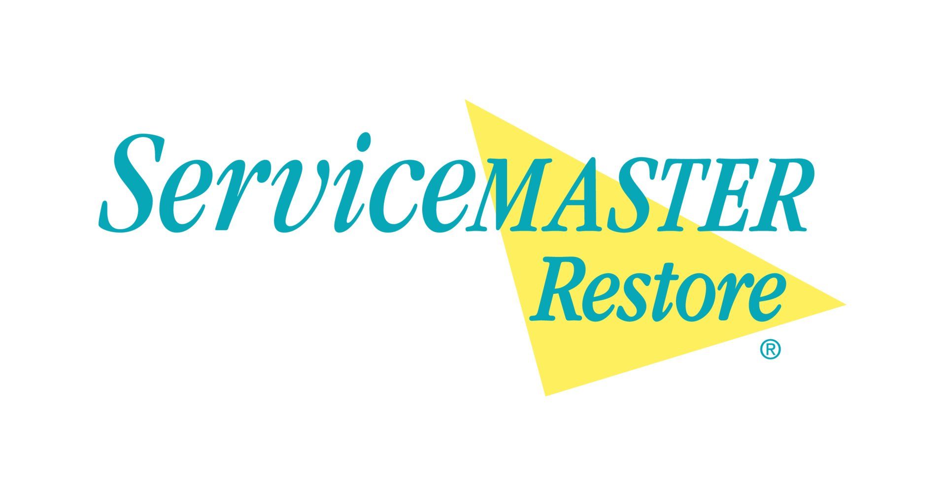 ServiceMaster Restore logo with teal text and yellow triangle on a white background.