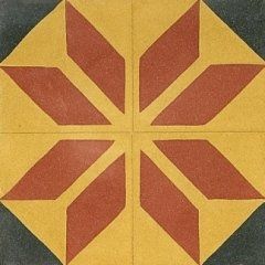 delle piastrelle di color giallo, rosso e grigio