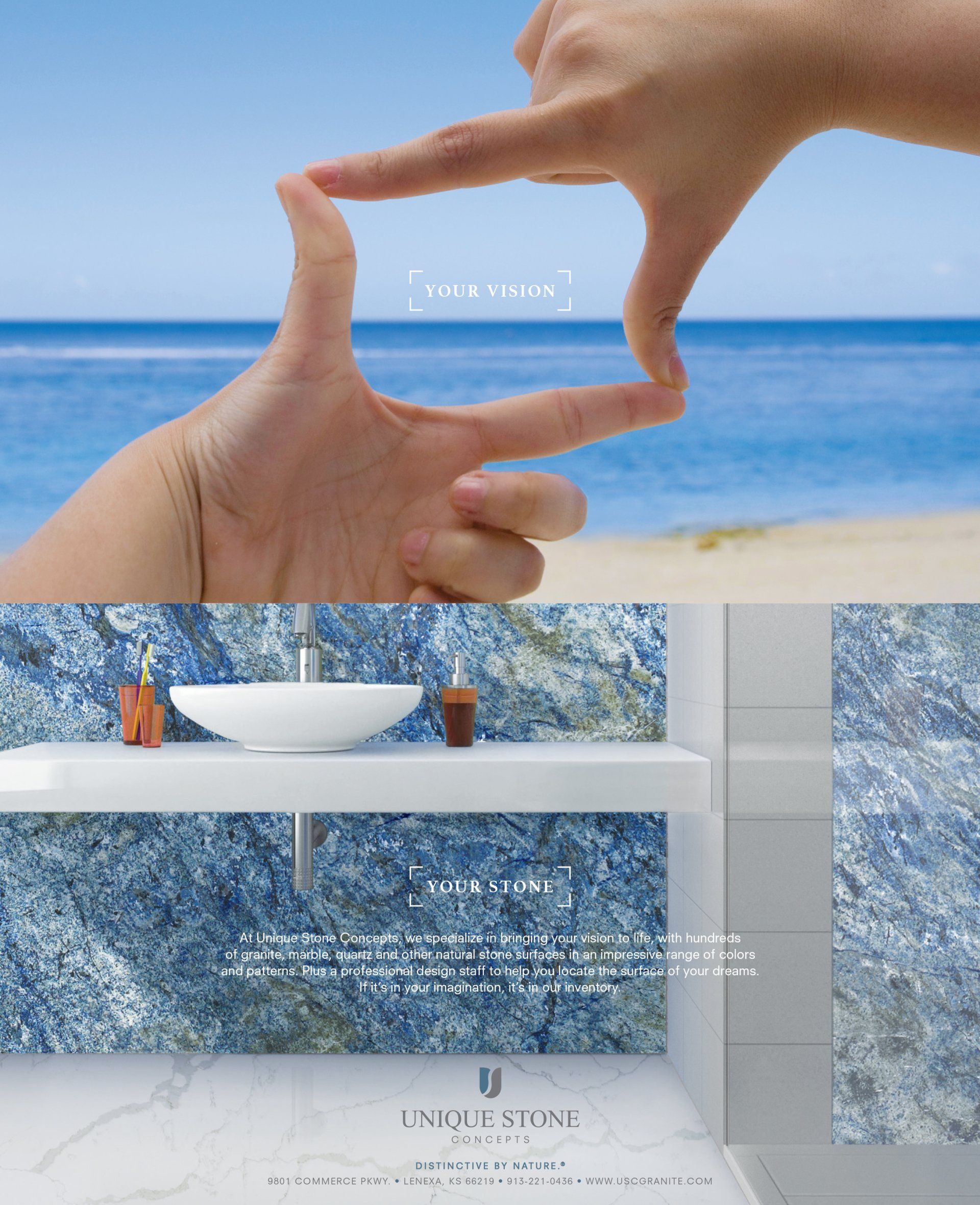 A person making a frame with their hands over a bathroom sink