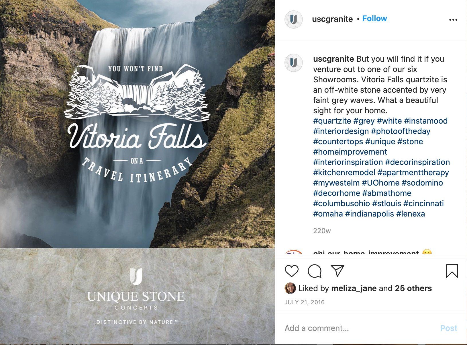A picture of a waterfall is on a social media post.
