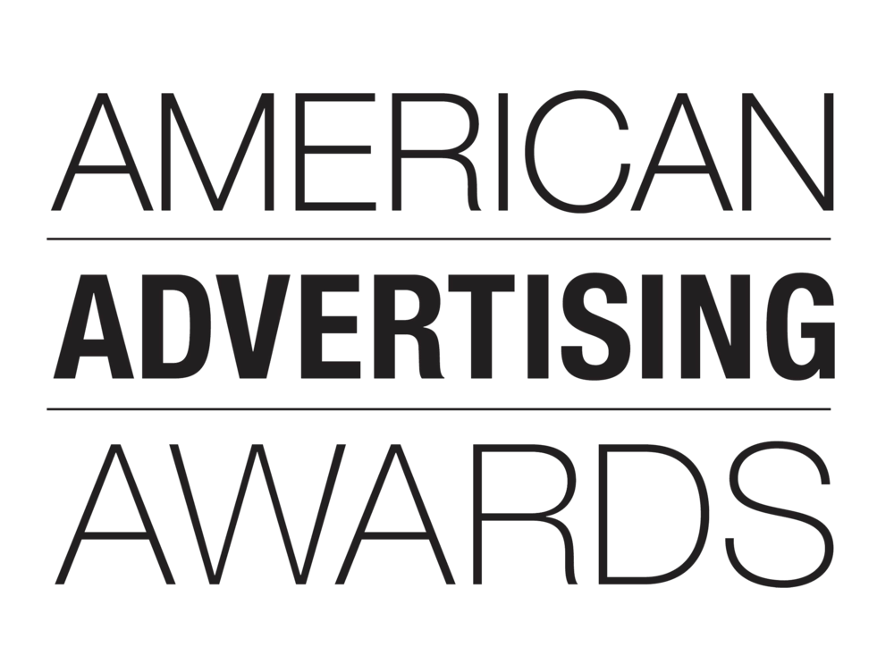The logo for the american advertising awards is black and white.