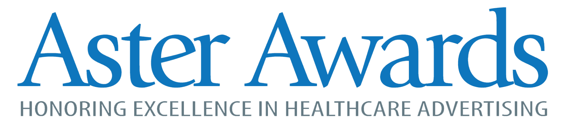 The logo for the aster awards honoring excellence in healthcare advertising