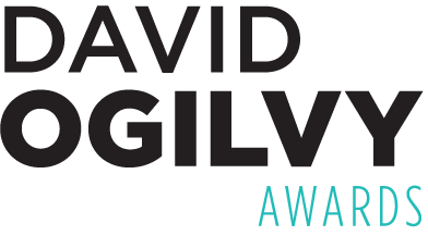 The logo for david ogilvy awards is black and blue.