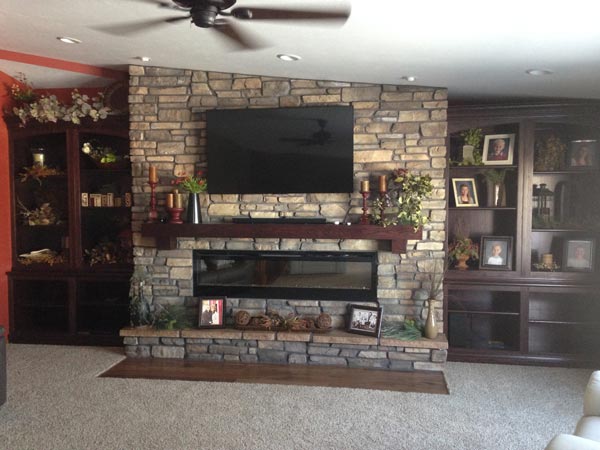 fireplace stone and wood