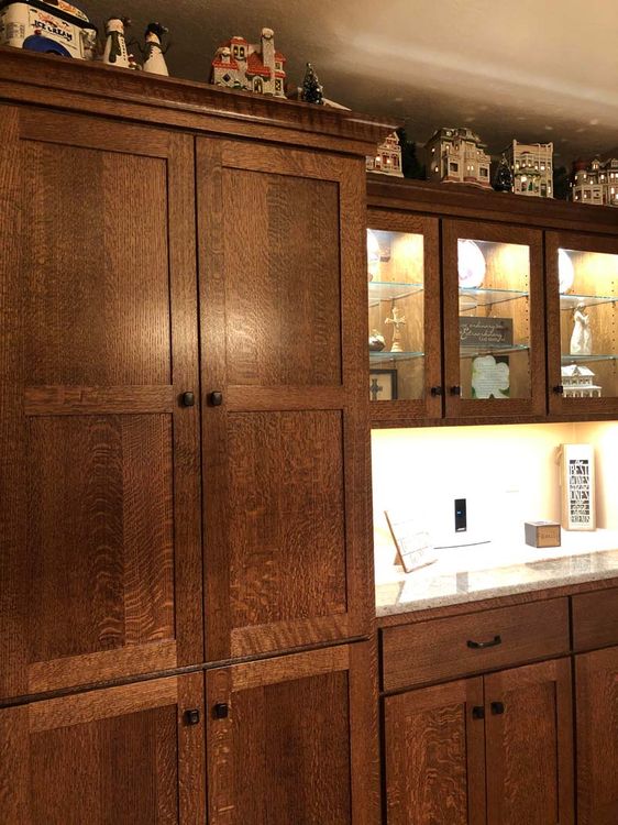 dark wood floor to ceiling cabinets