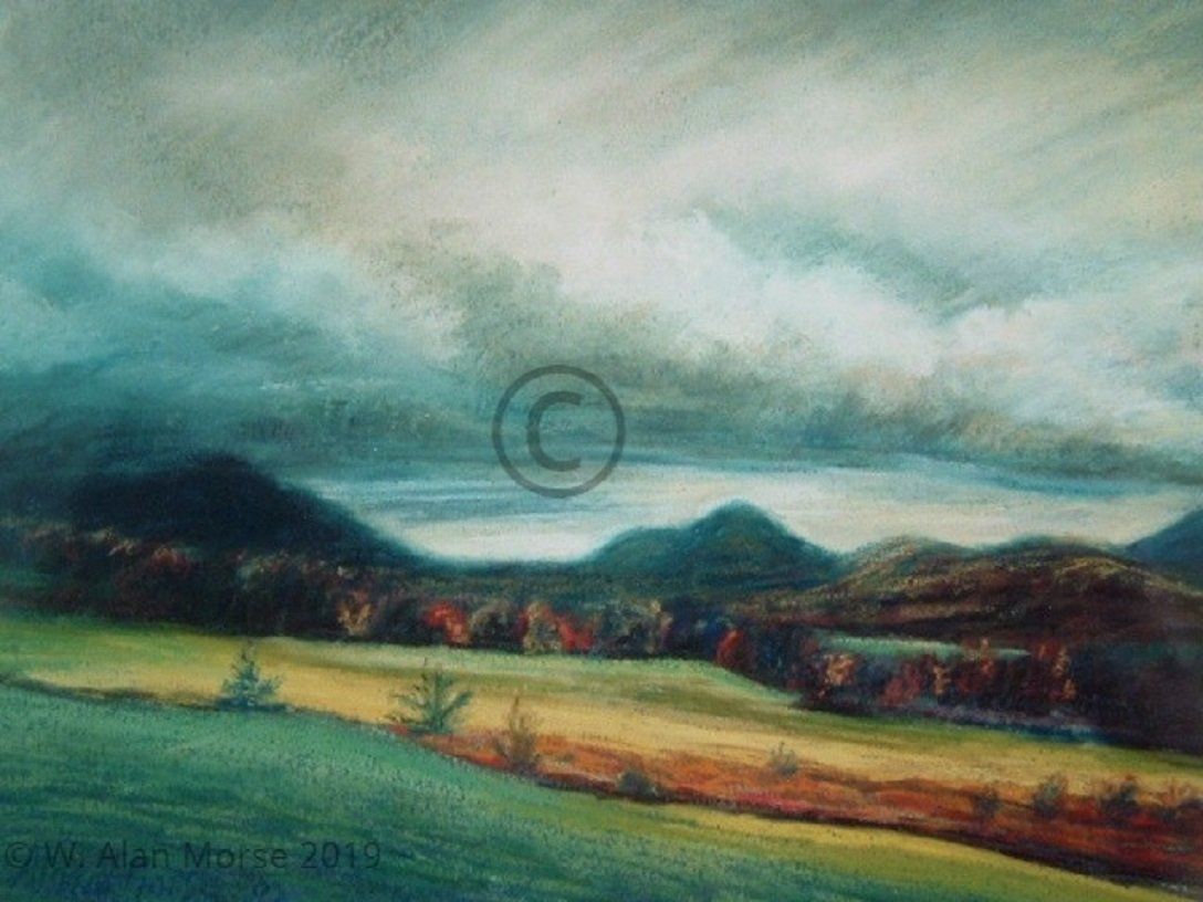 Vermont Pastoral Pastel Painting of Storm Clouds
