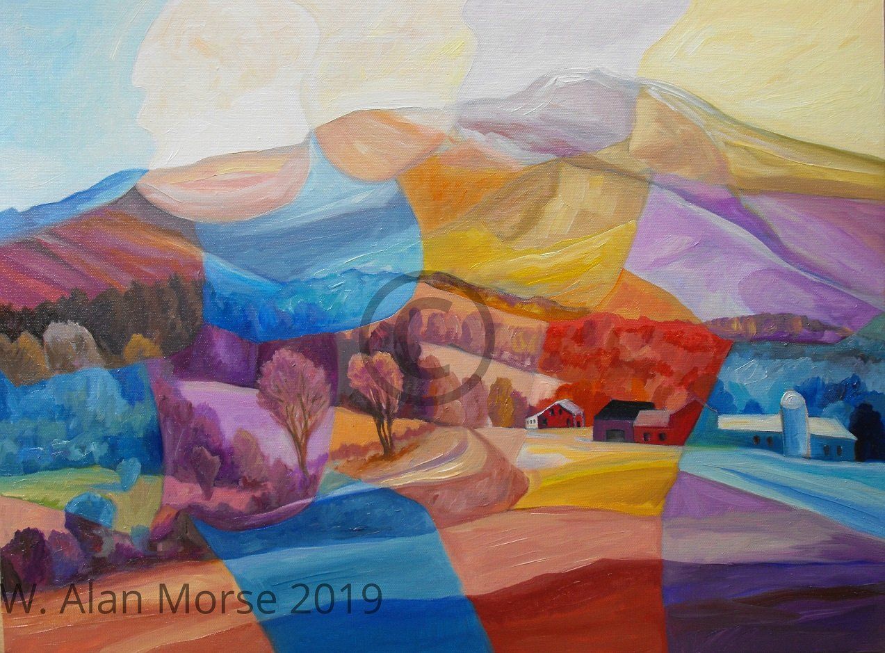 Geometric Dreamy Painting of Mountain Scene