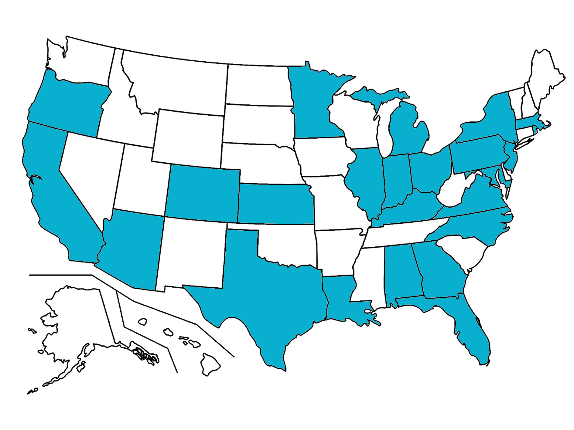 A blue and white map of the united states