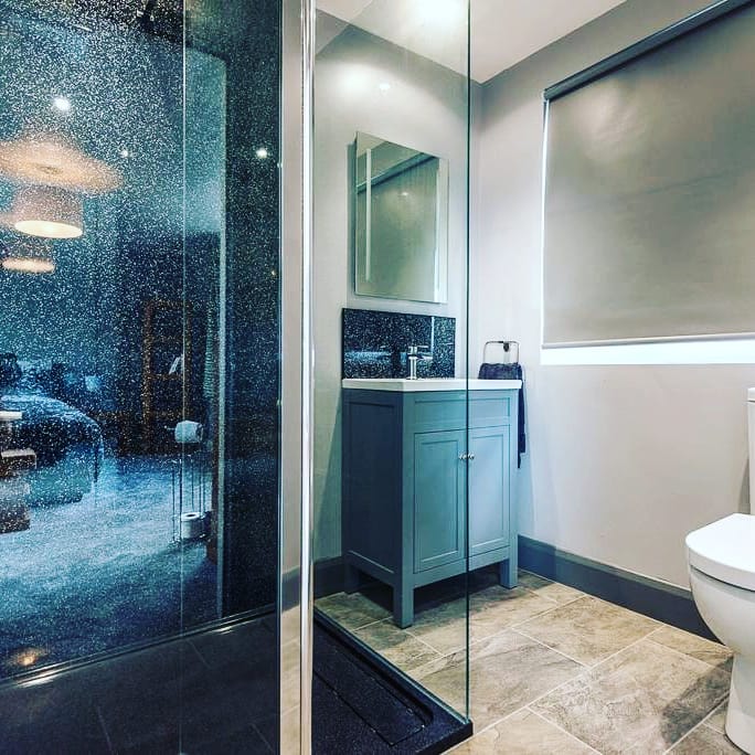 bathroom with glass doors