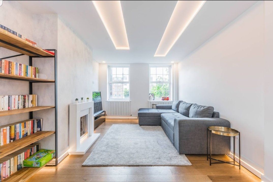 living room with book shelf