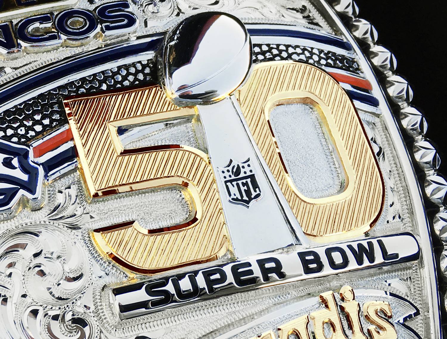 RFD-TV Junior American AT&T Stadium Trophy Buckle Super Bowl 50 Denver Broncos Trophy World Champions Buckle