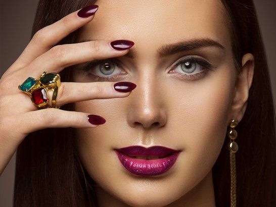 magenta nail paint and lip colour