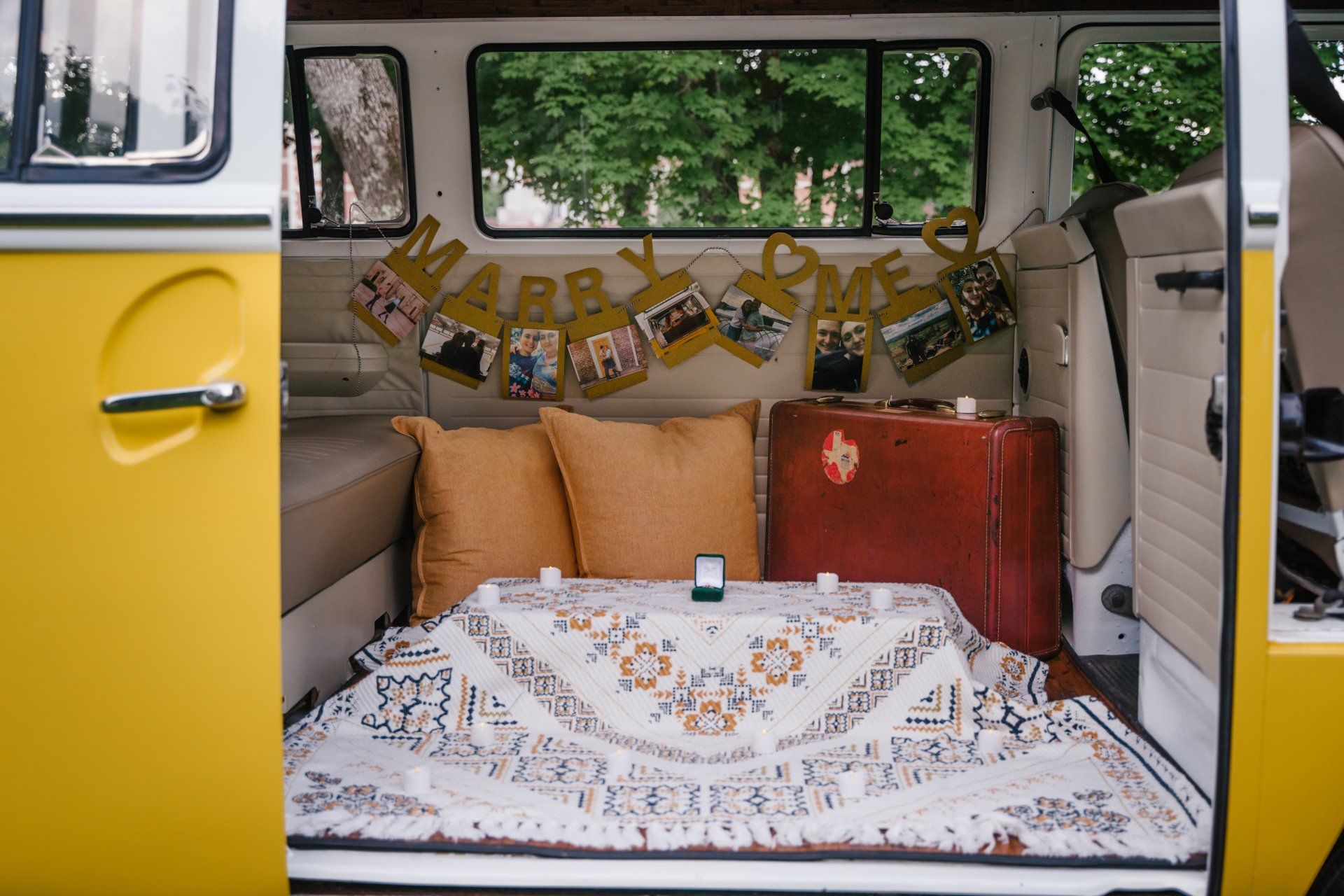 Proposal set up with a yellow VW bus