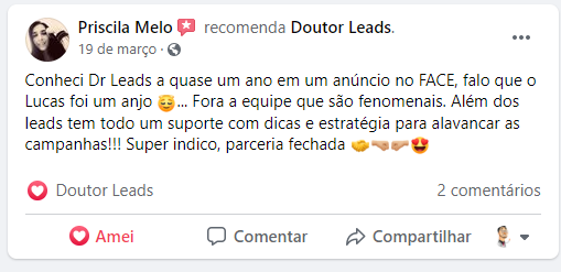 outra imagem de comentário positivo no Facebook
