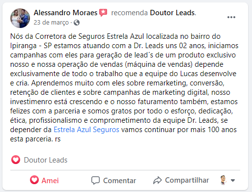 outra imagem de comentário positivo no Facebook