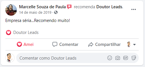 outra imagem de comentário positivo no Facebook