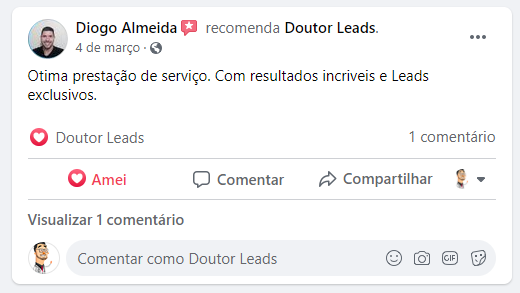 imagem de comentário positivo no Facebook