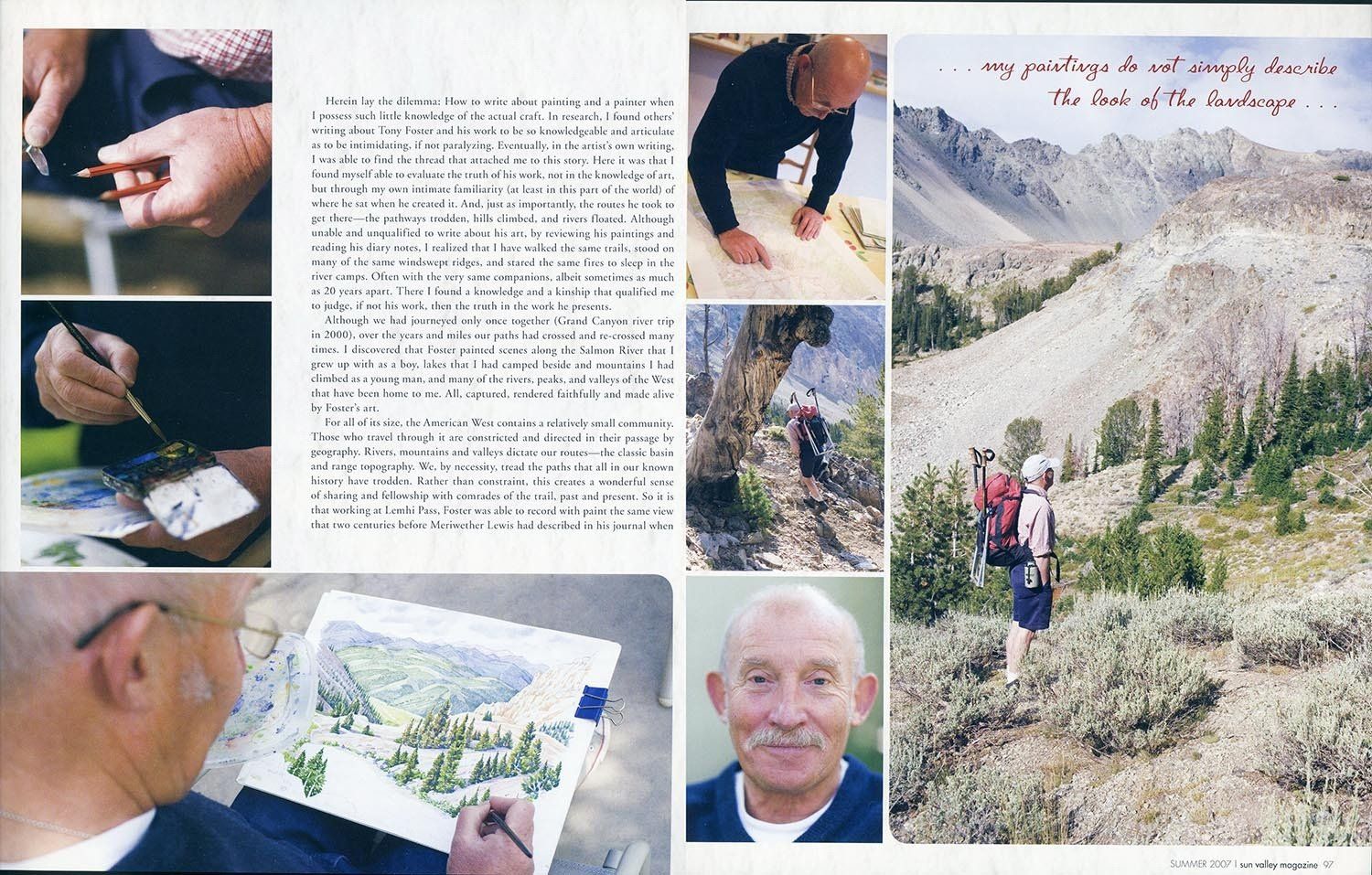 Fine art, editorial, Tony Foster, artist, detail, watercolor, sun valley magazine article