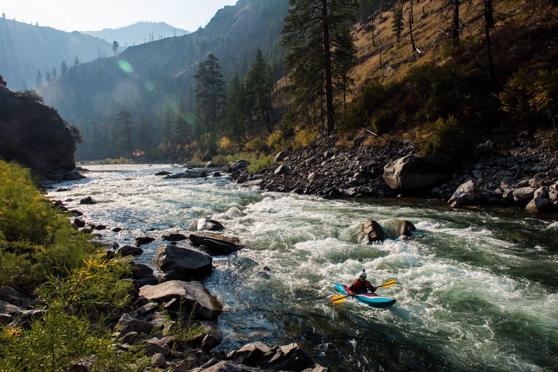 Whitewater kayaking in the solitude of the Fall months.