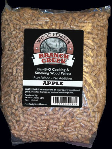 A bag of apple wood pellets from branch creek