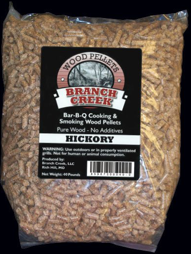 A bag of hickory wood pellets from branch creek