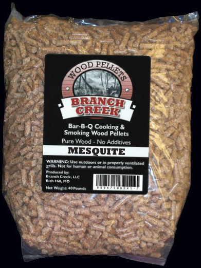 A bag of branch creek mesquite wood pellets
