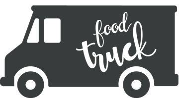 A silhouette of a food truck with the words `` food truck '' written on it.