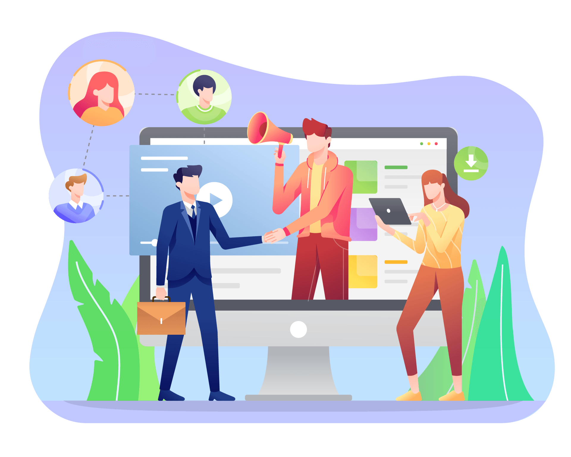 People working together and creating partnerships through Laptops and iPhones