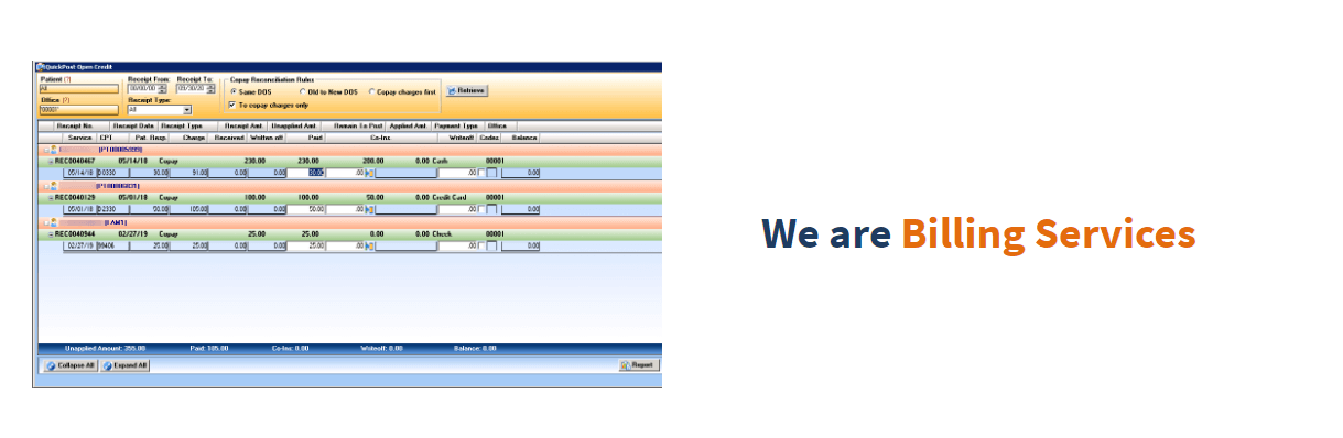 Meditab's Billing Services Software with text beside saying 'We are Billing Services'