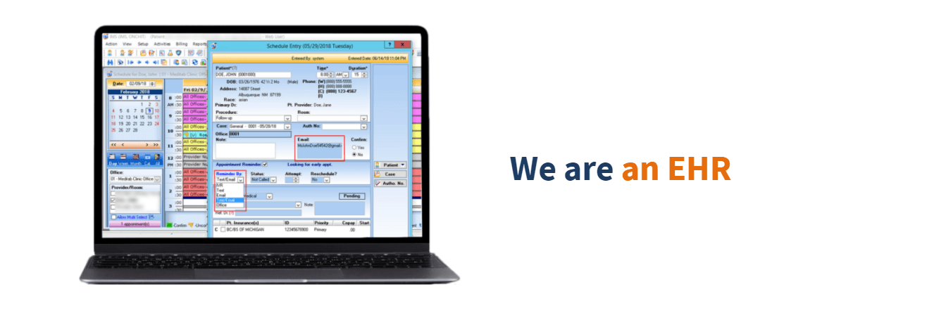 Laptop and Mobile Device with CosmetiSuite Software on the screen with text beside saying 'We are anEHR'