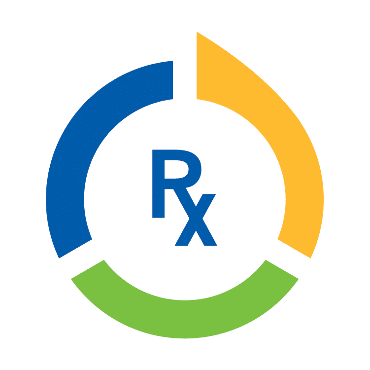 A colorful circle with the letter rx inside of it