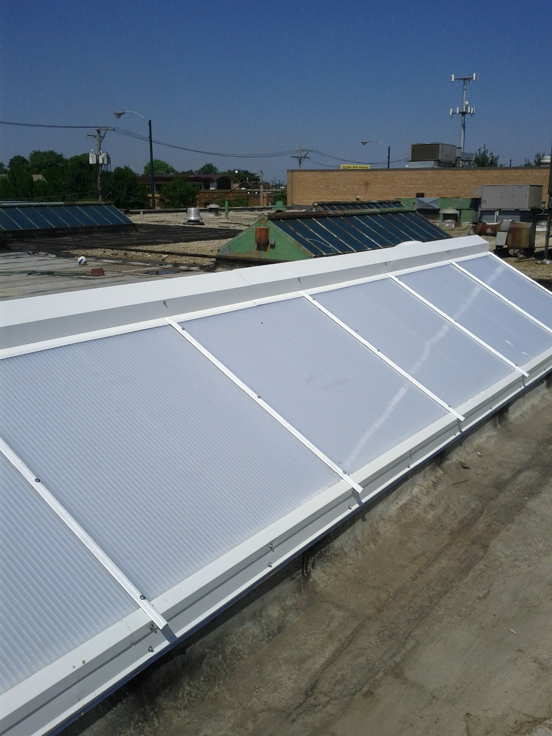 The roof of a building with a clear roof
