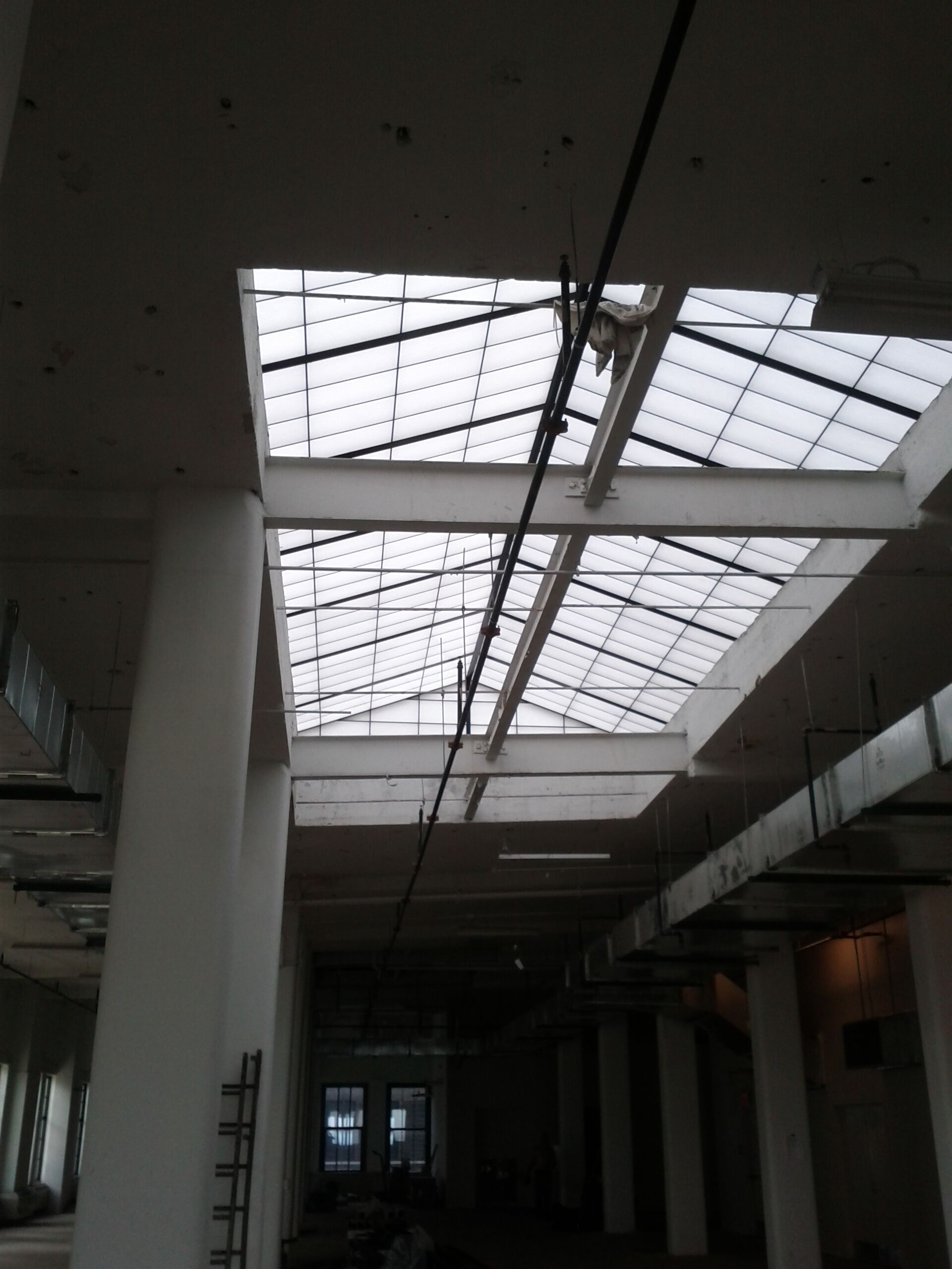 A large building with a skylight in the ceiling