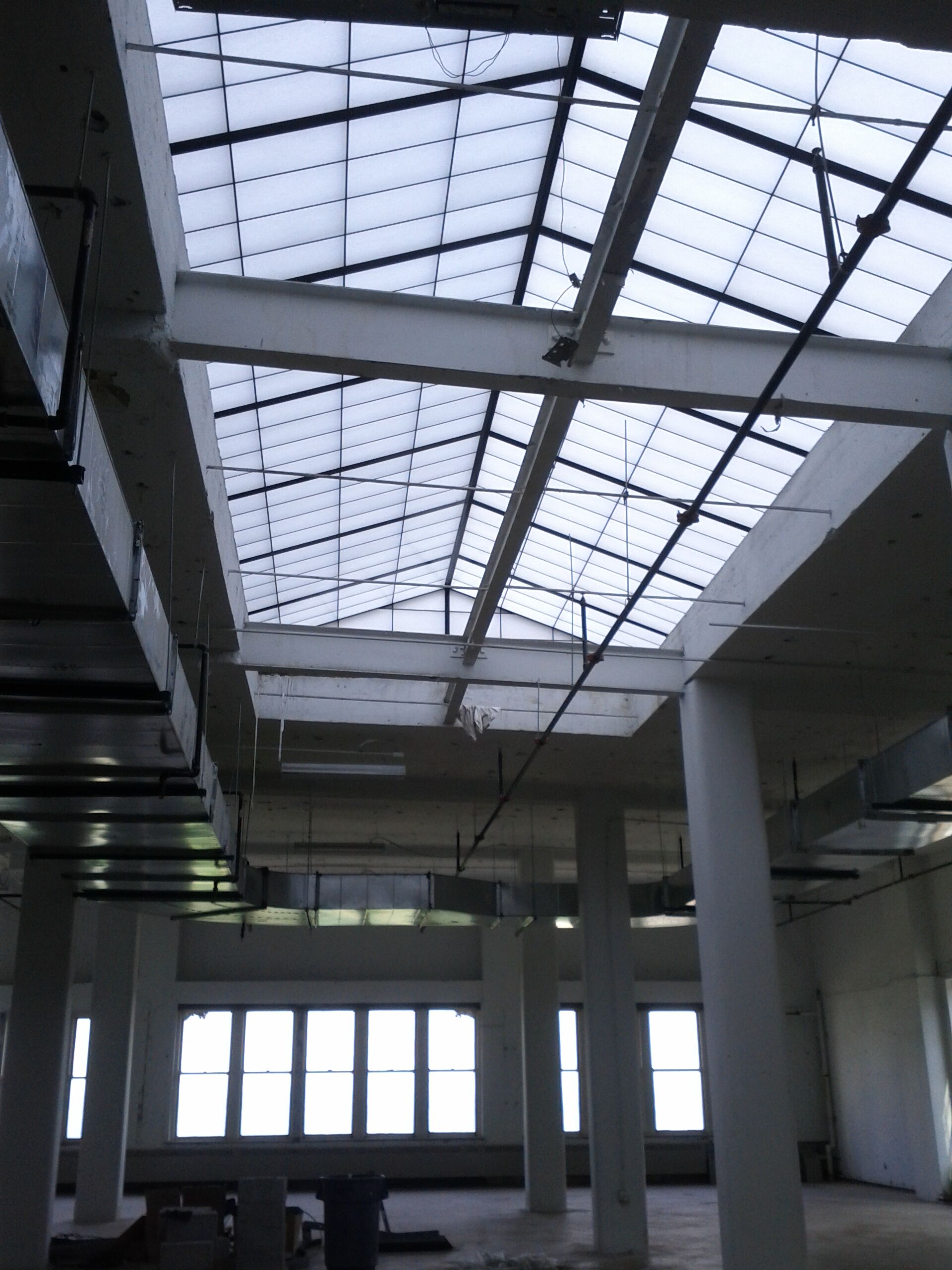 A building with a skylight and a lot of windows