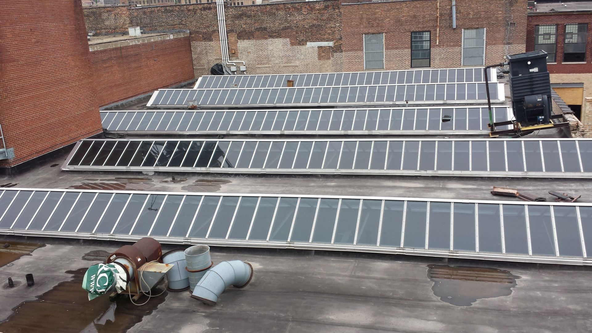 A roof with a lot of solar panels on it