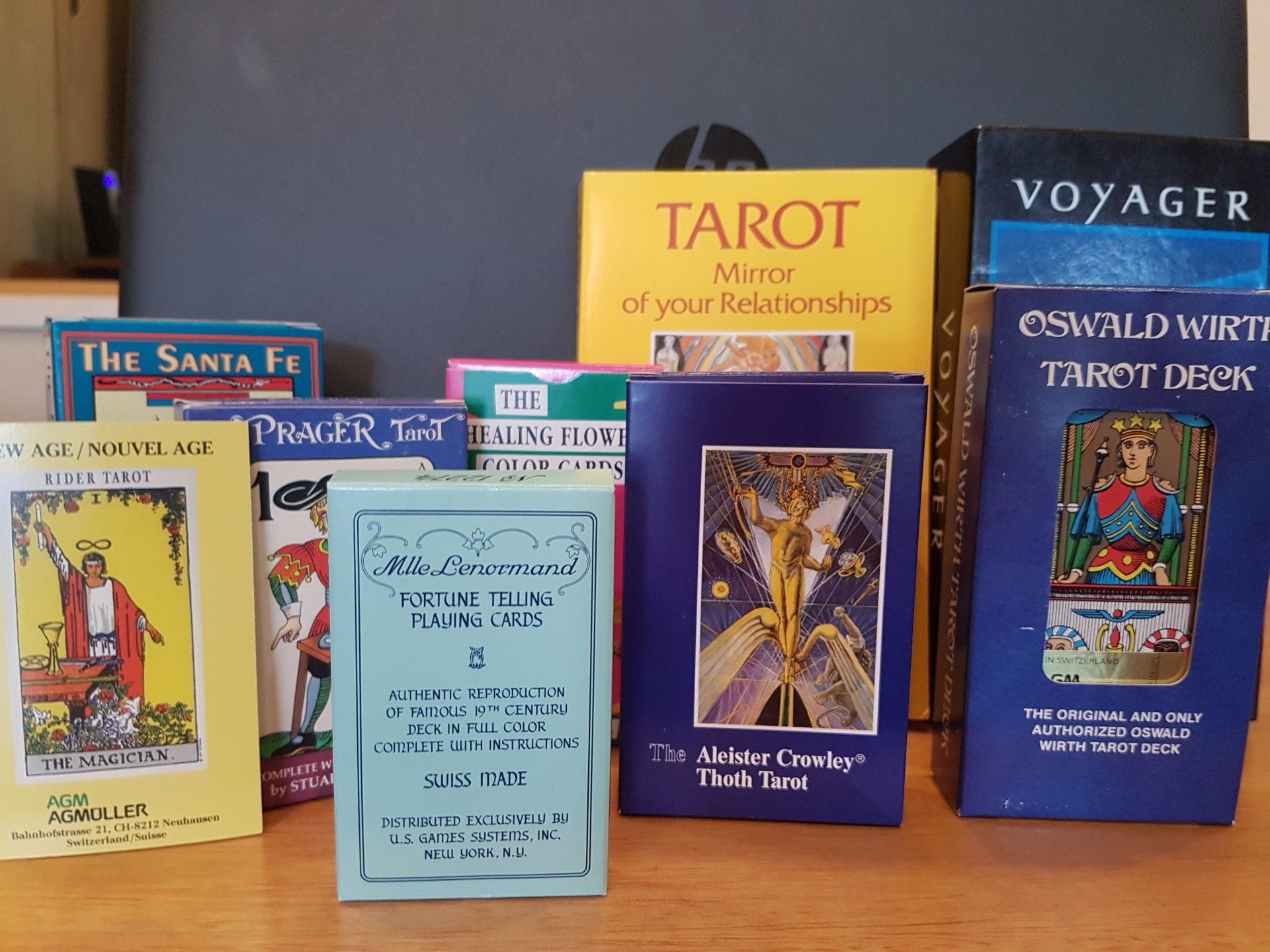 A collection of tarot cards including voyager and the santa fe