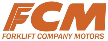 Un logotipo naranja para los motores de la empresa de carretillas elevadoras FCM.