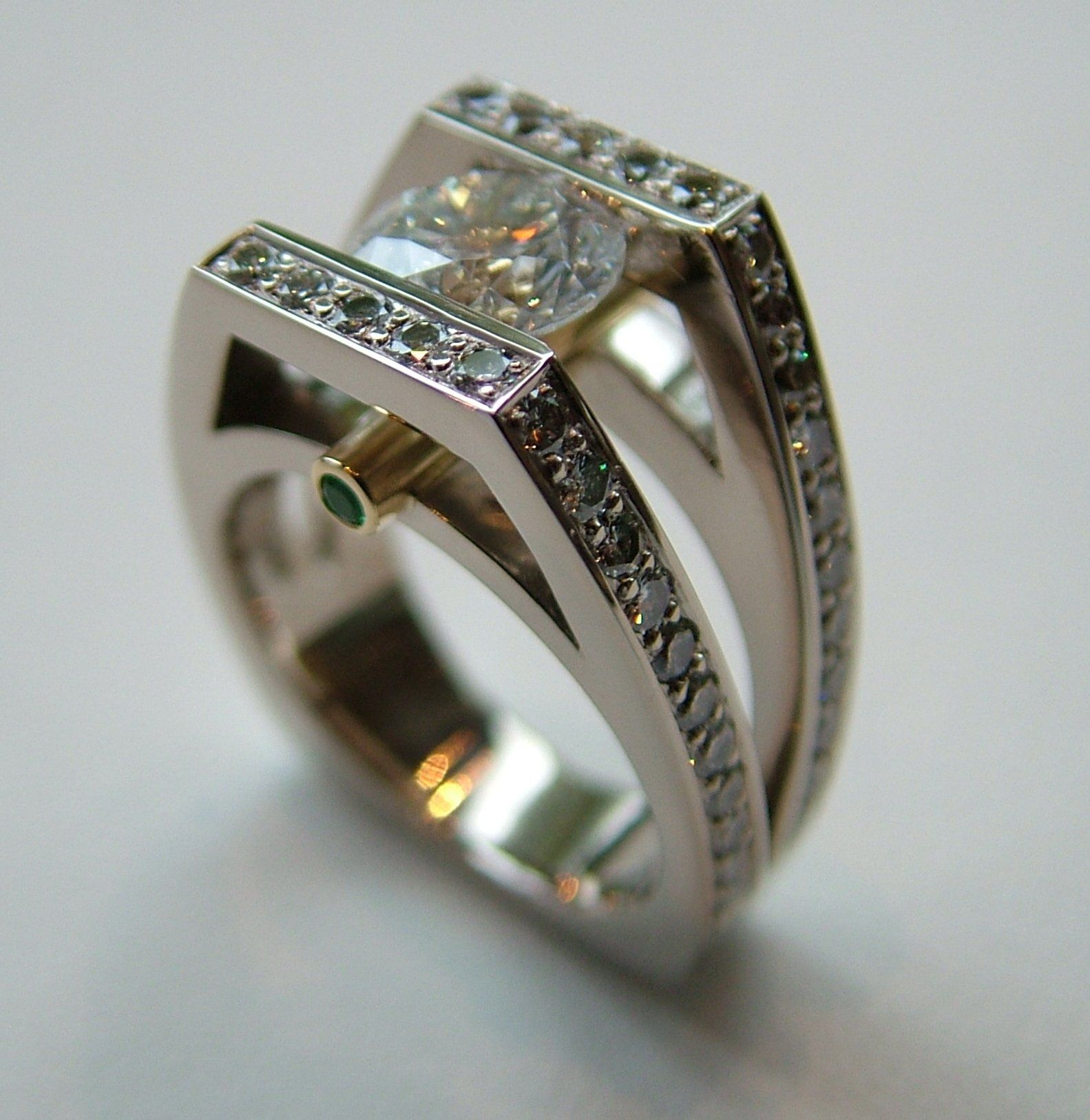 Diamond Engagement ring with surprise Tourmaline stones