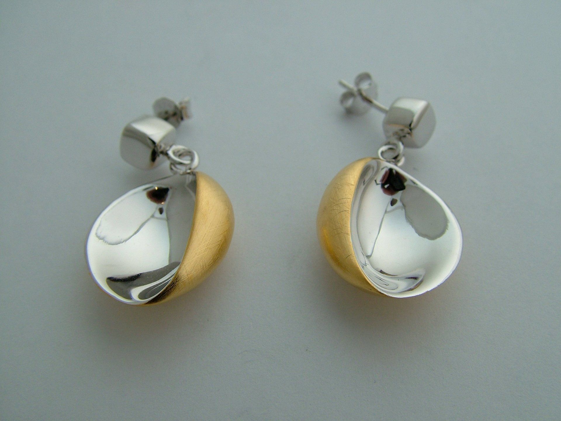 Two Tone Stud Drop Earrings