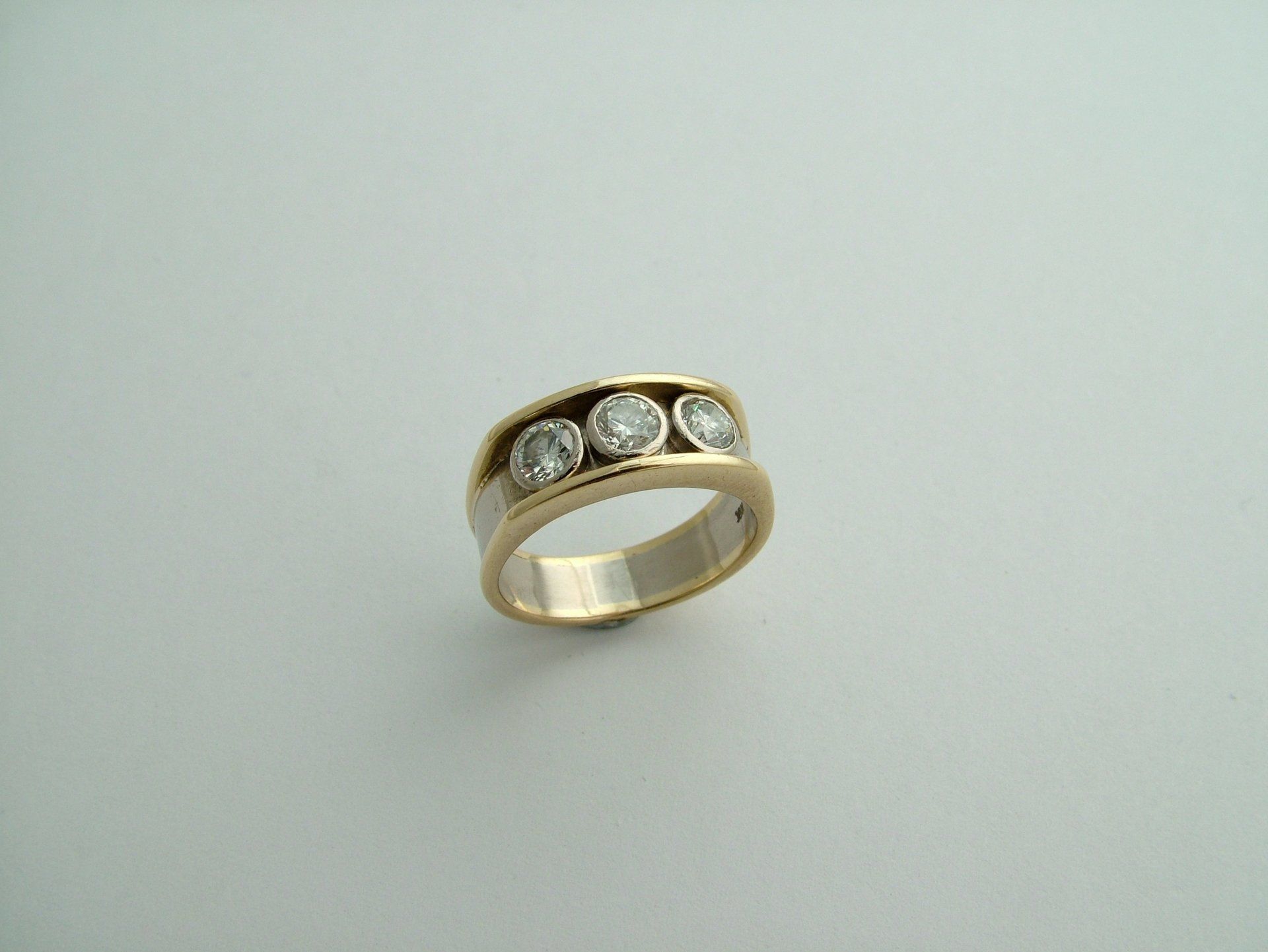 Mason Carter Made Diamond Dress Ring 3 stone. Bezel set.