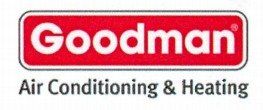 Goodman logo with red wordmark and “Air Conditioning & Heating” tagline
